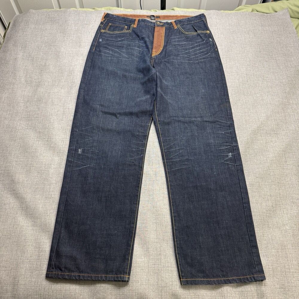 Vintage Sean John Men Baggy Wide-Leg Denim Jeans Blue 38x34 Hip Hop Raw